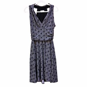 London Times Black and White Geometric Midi Dress